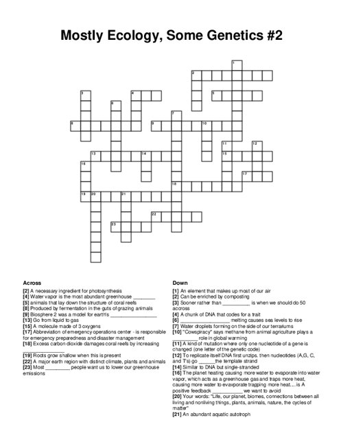 Mostly Ecology, Some Genetics #2 Crossword Puzzle