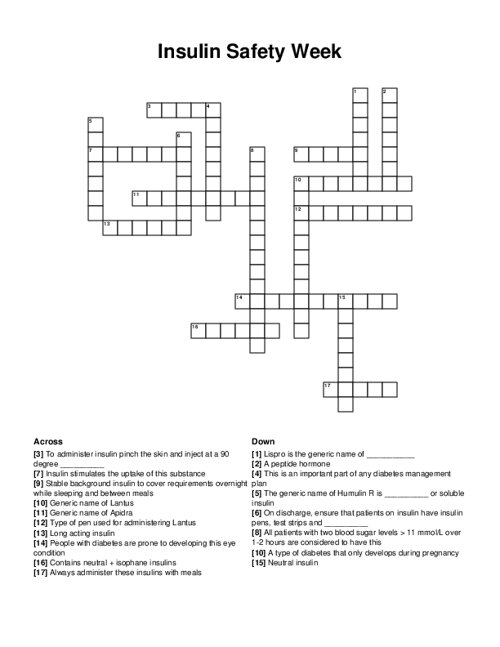 Insulin Safety Week Crossword Puzzle