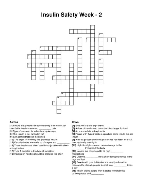 Insulin Safety Week - 2 Crossword Puzzle