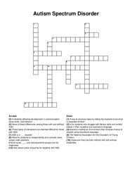 Autism Spectrum Disorder crossword puzzle