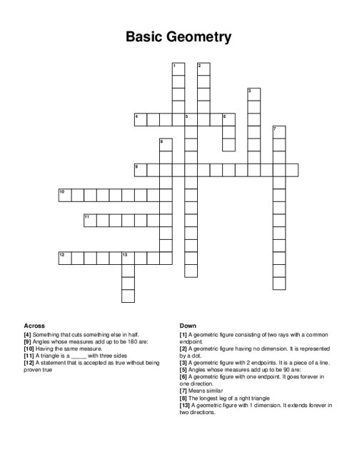 Basic Geometry Crossword Puzzle