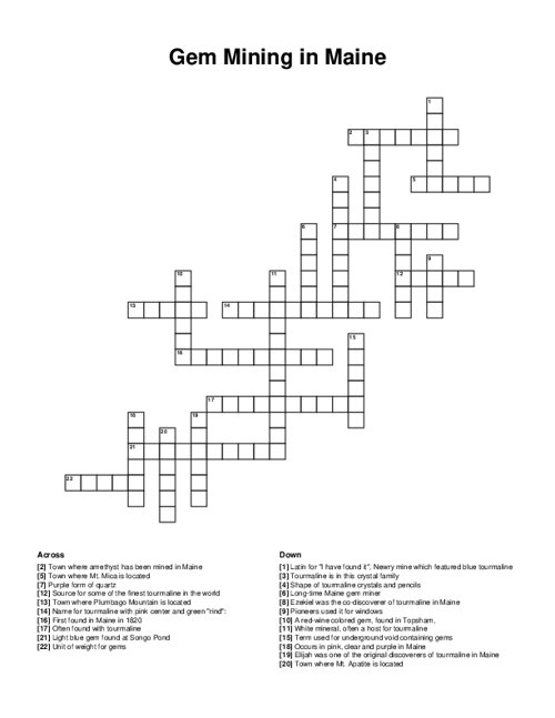 Gem Mining in Maine Crossword Puzzle