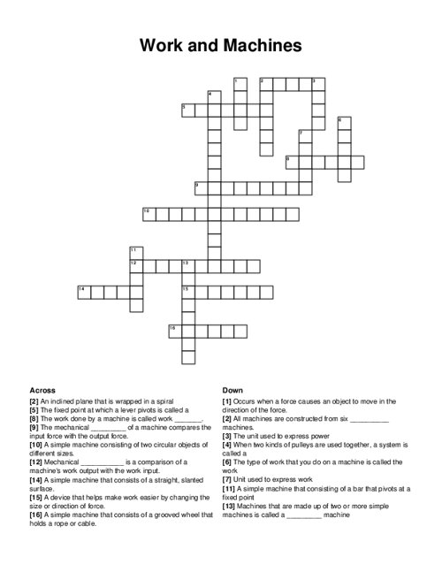 Work and Machines Crossword Puzzle