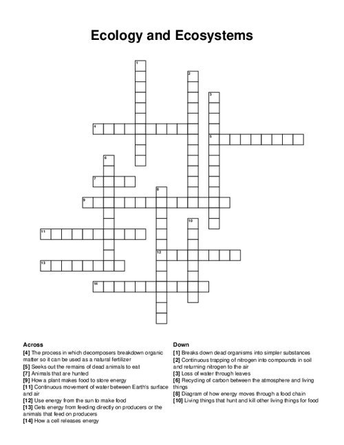 Ecology and Ecosystems Crossword Puzzle