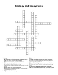 Ecology and Ecosystems crossword puzzle