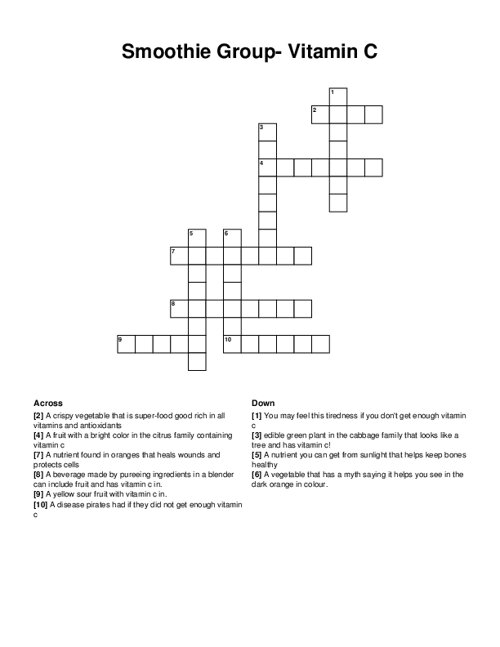 Smoothie Group- Vitamin C Crossword Puzzle