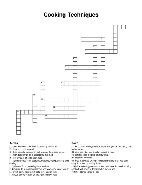 Cooking Techniques Crossword Puzzle