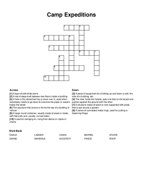Camp Expeditions Crossword Puzzle