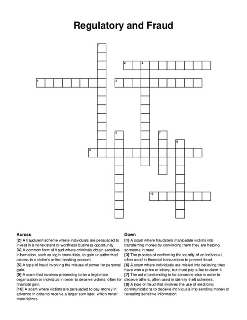 Regulatory and Fraud Crossword Puzzle