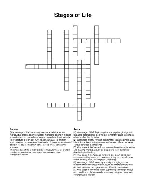 Stages of Life Crossword Puzzle