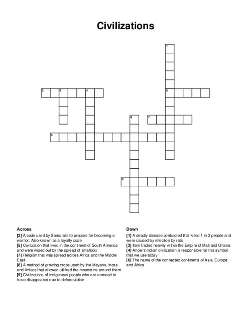 Civilizations Crossword Puzzle