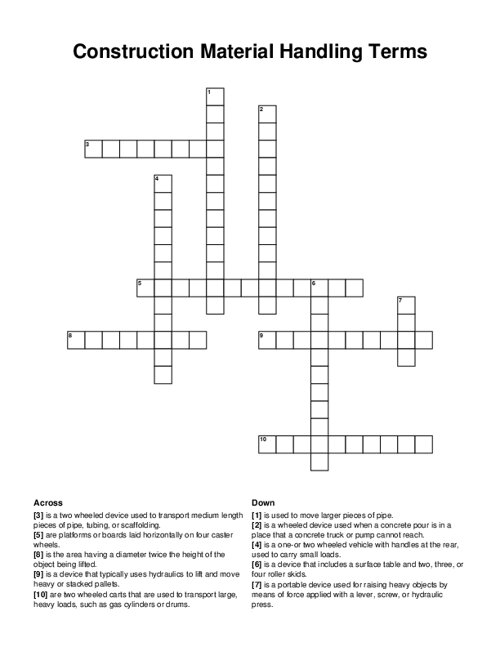 Construction Material Handling Terms Crossword Puzzle