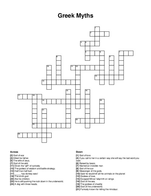Greek Myths Crossword Puzzle