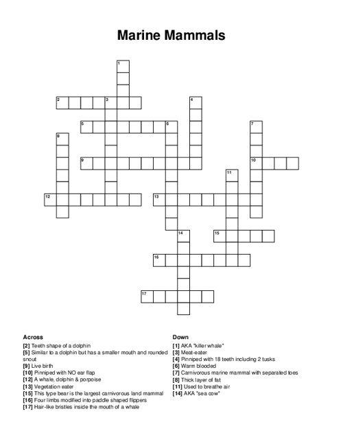 Marine Mammals Crossword Puzzle