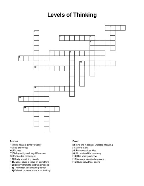 Levels of Thinking Crossword Puzzle