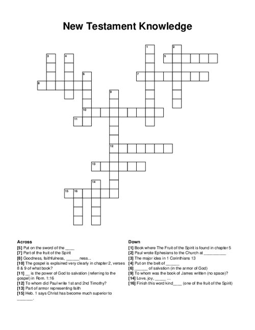 New Testament Knowledge Crossword Puzzle