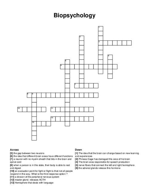 Biopsychology Crossword Puzzle