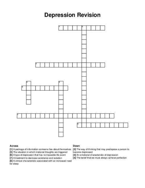 Depression Revision Crossword Puzzle