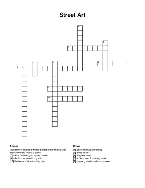 Street Art Crossword Puzzle