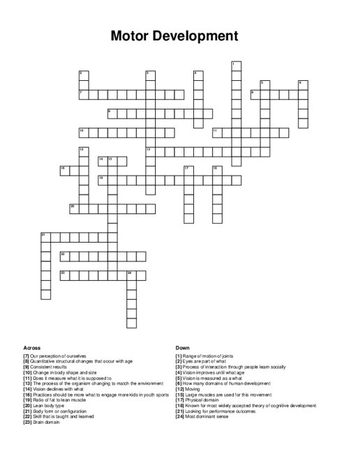 Motor Development Crossword Puzzle