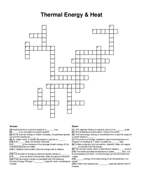 Thermal Energy & Heat Crossword Puzzle
