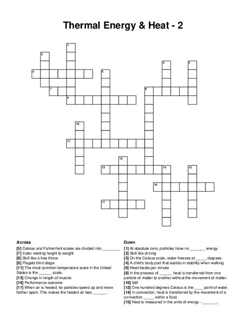 Thermal Energy & Heat - 2 Crossword Puzzle