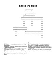 Stress and Sleep crossword puzzle