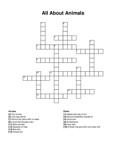 All About Animals Crossword Puzzle