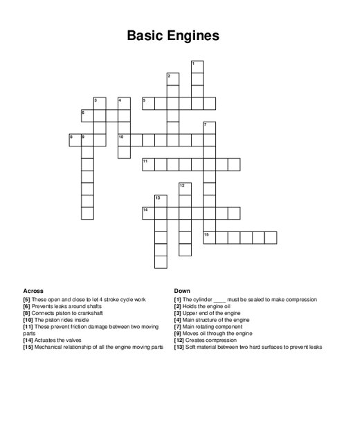 Basic Engines Crossword Puzzle