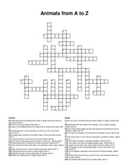 Animals from A to Z crossword puzzle