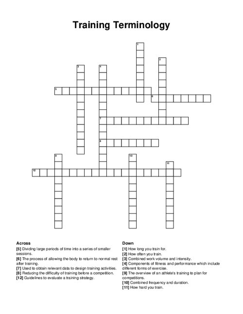 Training Terminology Crossword Puzzle