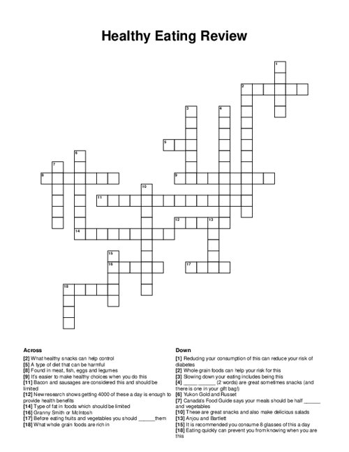 Healthy Eating Review Crossword Puzzle