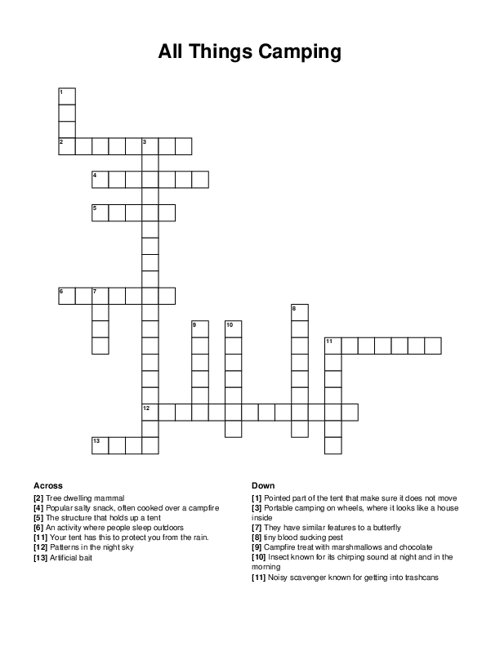 All Things Camping Crossword Puzzle