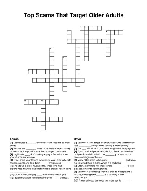 Top Scams That Target Older Adults Crossword Puzzle