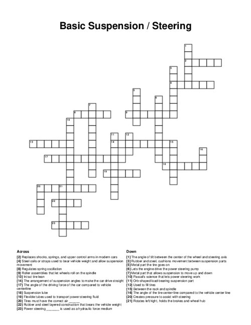 Basic Suspension / Steering Crossword Puzzle