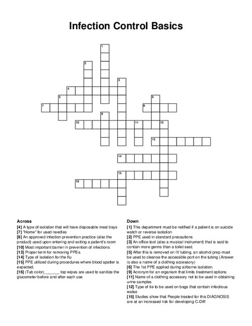 Infection Control Basics Crossword Puzzle