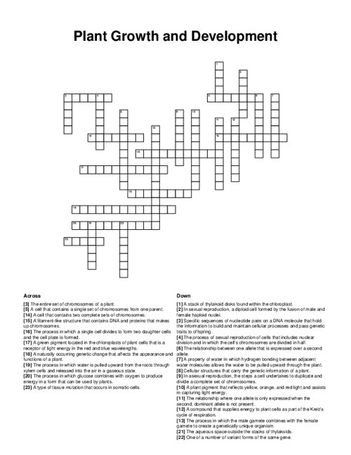 Plant Growth and Development Crossword Puzzle