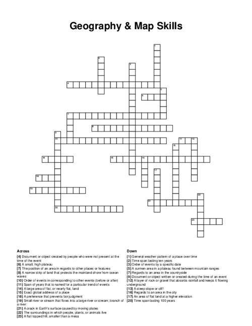 Geography & Map Skills Crossword Puzzle