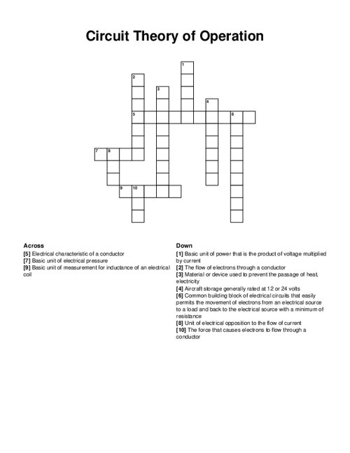 Circuit Theory of Operation Crossword Puzzle