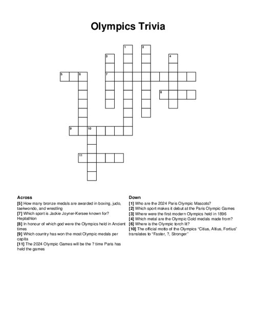 Olympics Trivia Crossword Puzzle