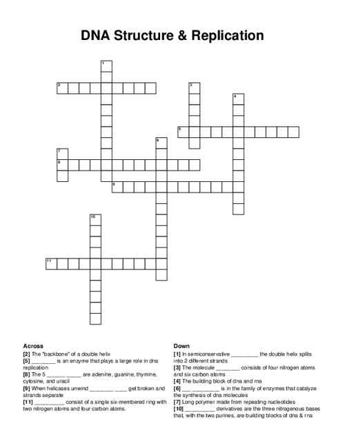 DNA Structure & Replication Crossword Puzzle