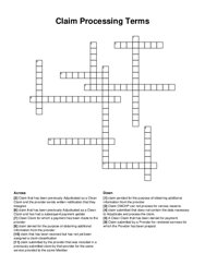 Claim Processing Terms crossword puzzle