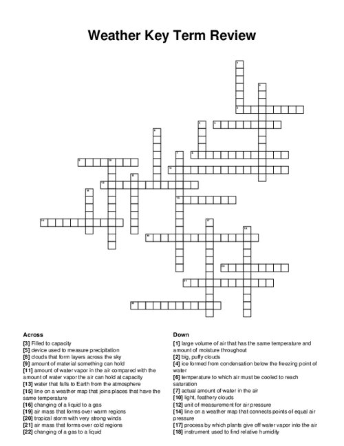 Weather Key Term Review Crossword Puzzle