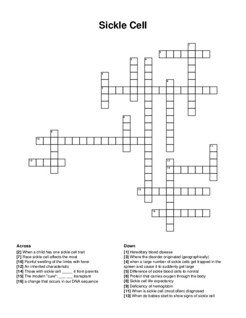 Sickle Cell Crossword Puzzle