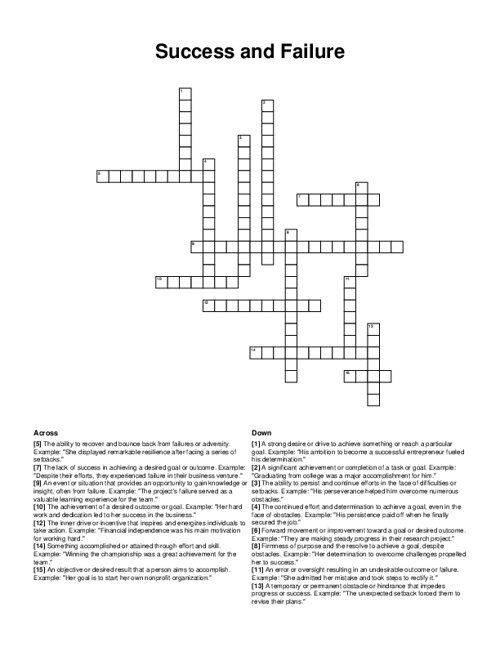 Success and Failure Crossword Puzzle
