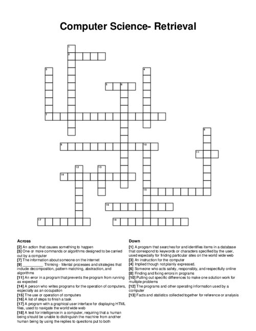 Computer Science- Retrieval Crossword Puzzle