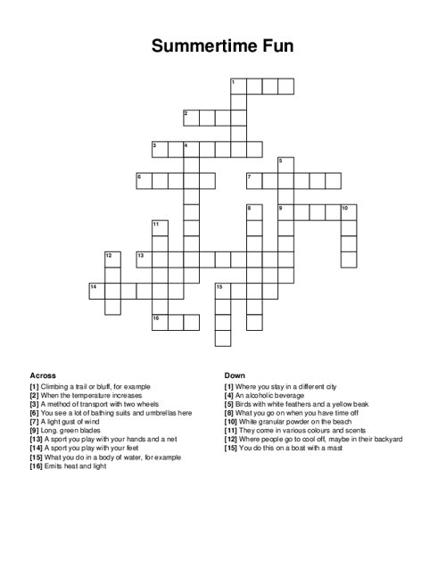 Summertime Fun Crossword Puzzle
