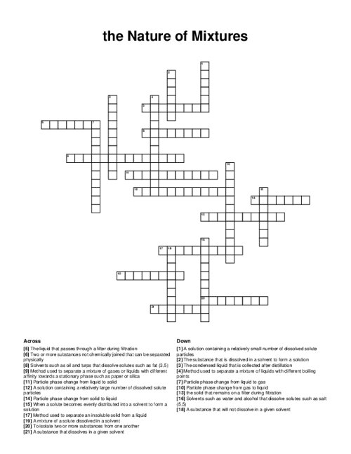 the Nature of Mixtures Crossword Puzzle