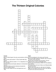 The Thirteen Original Colonies crossword puzzle