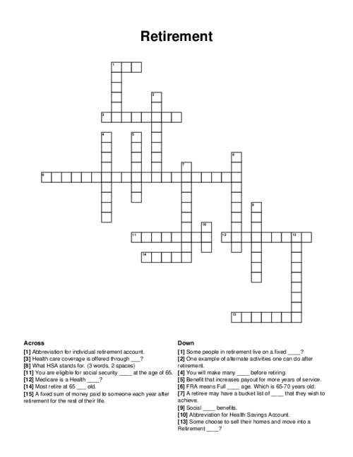Retirement Crossword Puzzle
